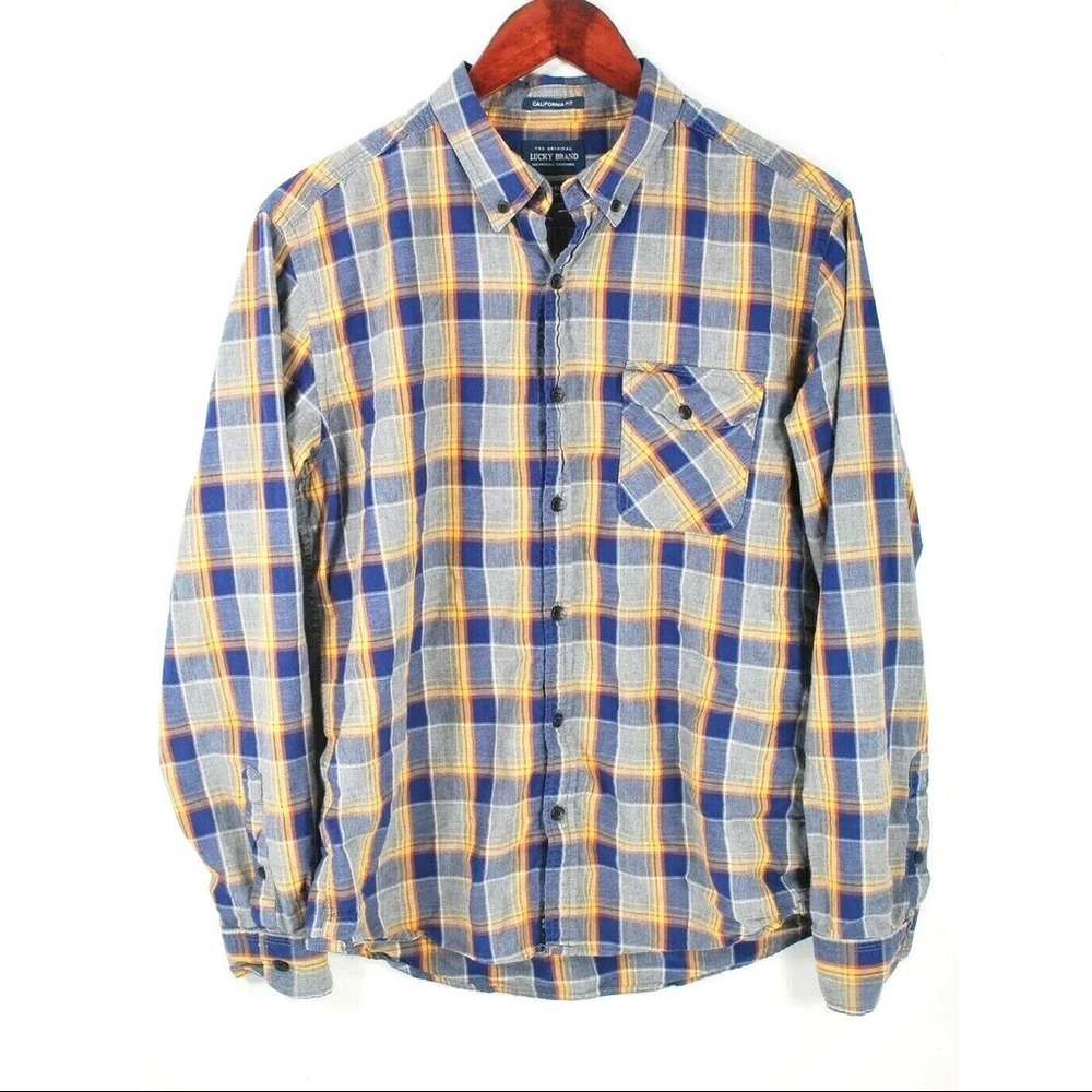 Lucky Brand Blue Yellow Plaid Button Up Shirt M